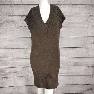 ana S Sweater Dress Tunic Short sleeve Embellished Brown